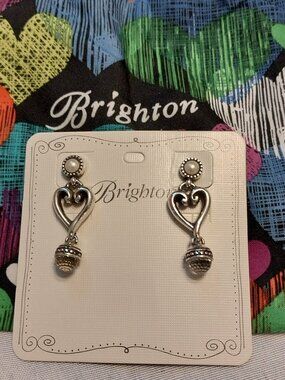 💗Brighton Earrings "Alcazor" Drop Post Pearl Crystal NWOT Dust Bag💗